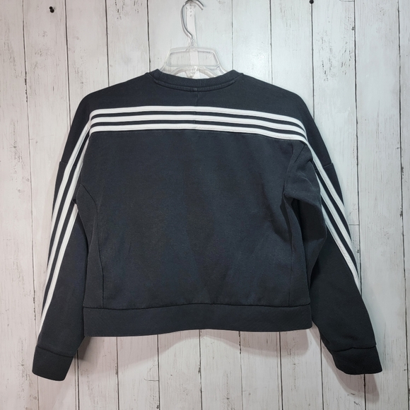 Adidas Women's Black Cotton Blend Cropped Sweatshirt Size Medium Stripes Pockets - Picture 8 of 9